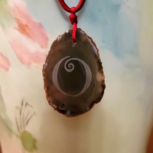 Hand Crafted Jewelry - Brown Agate necklace O monogrammed
